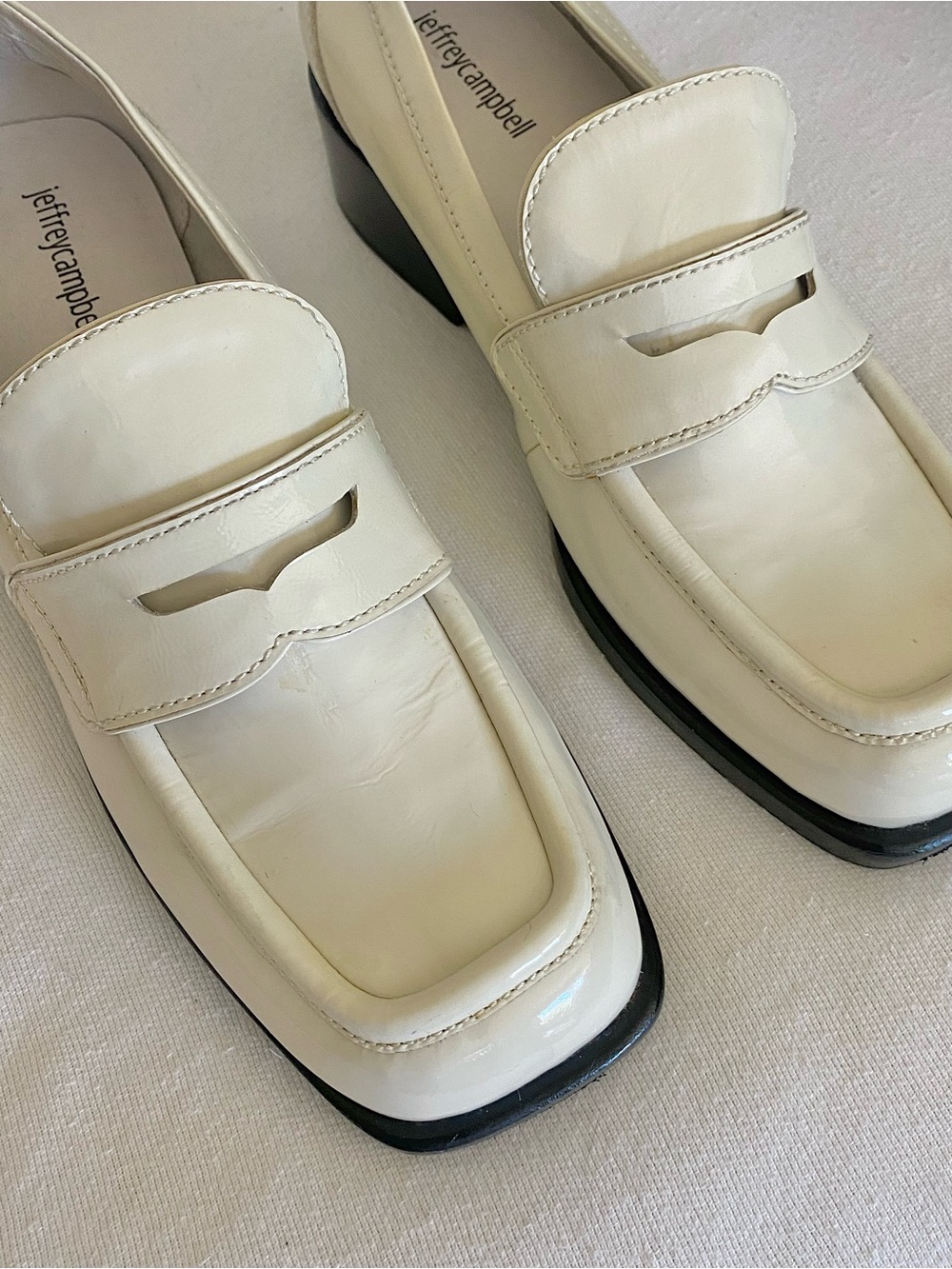 Jeffrey Campbell crinkle patent leather chunky loafers in ivory size 11 HTF - Picture 3 of 13